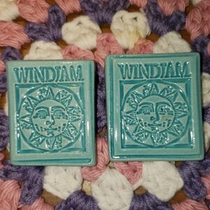 Windjam Sunface Teal Ceramic Tile Brooch Pin